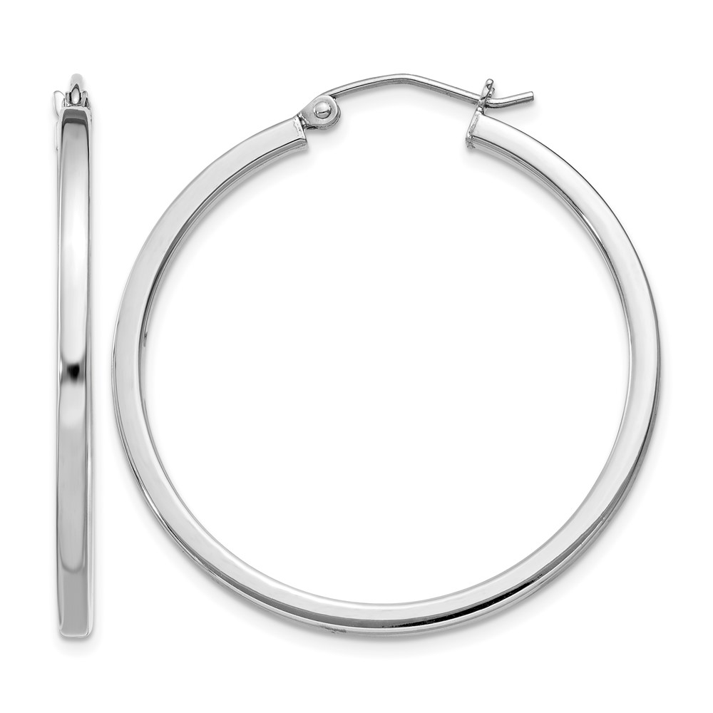 Sterling Silver Rhodium-plated 2x35mm Square Tube Hoop Earrings (QE4649)