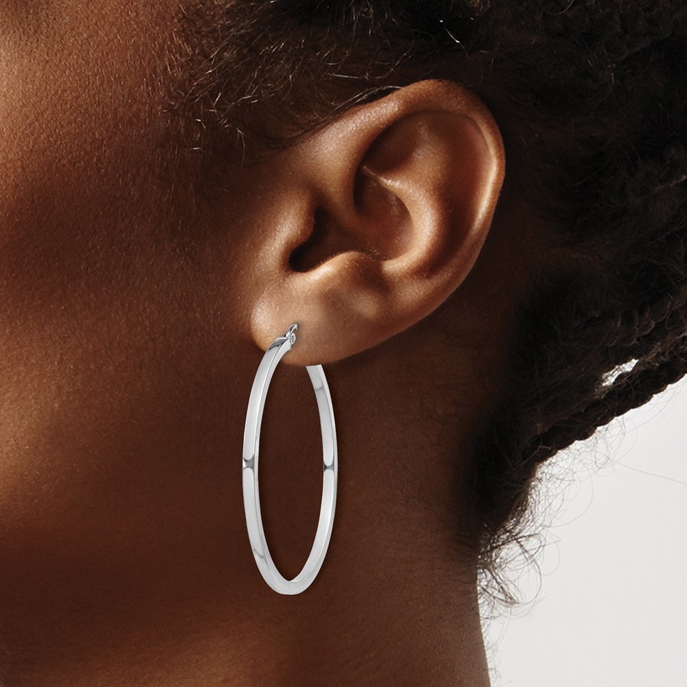 Sterling Silver Rhodium-plated 2x40mm Square Tube Hoop Earrings (QE4650)