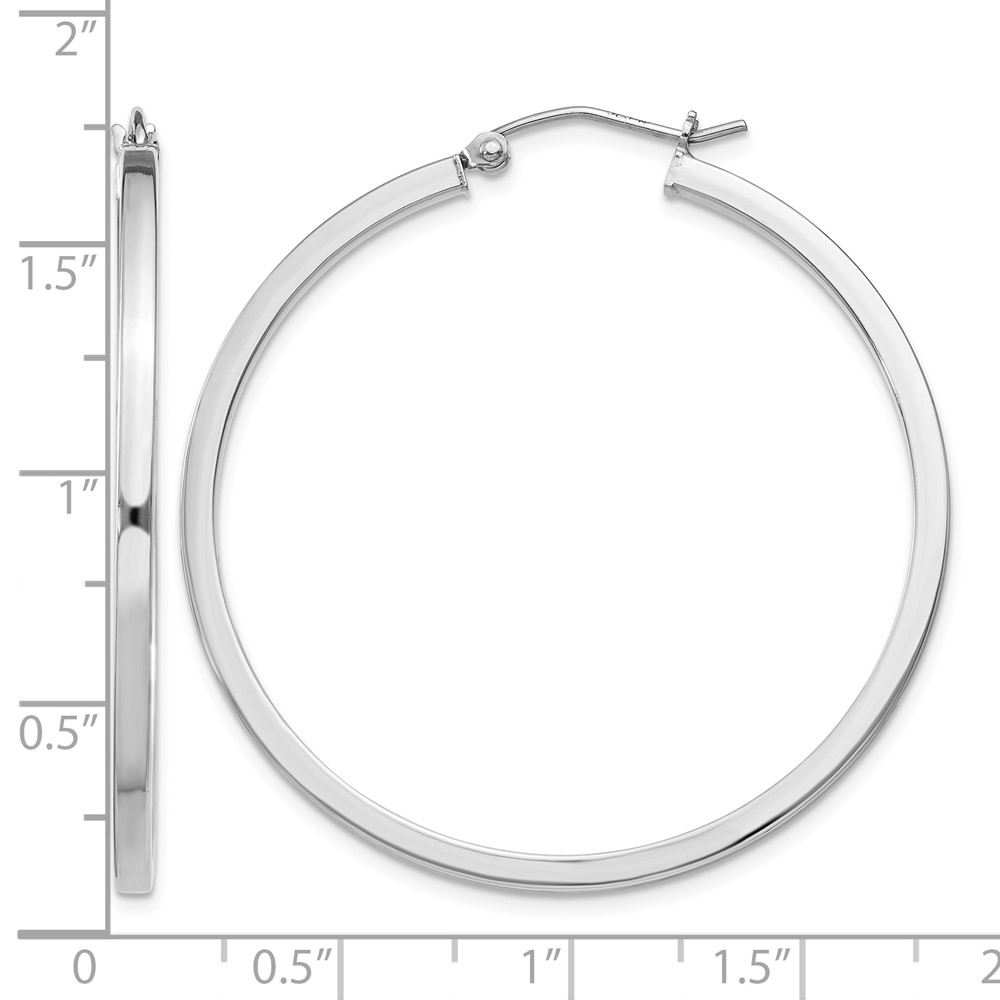 Sterling Silver Rhodium-plated 2x40mm Square Tube Hoop Earrings (QE4650)