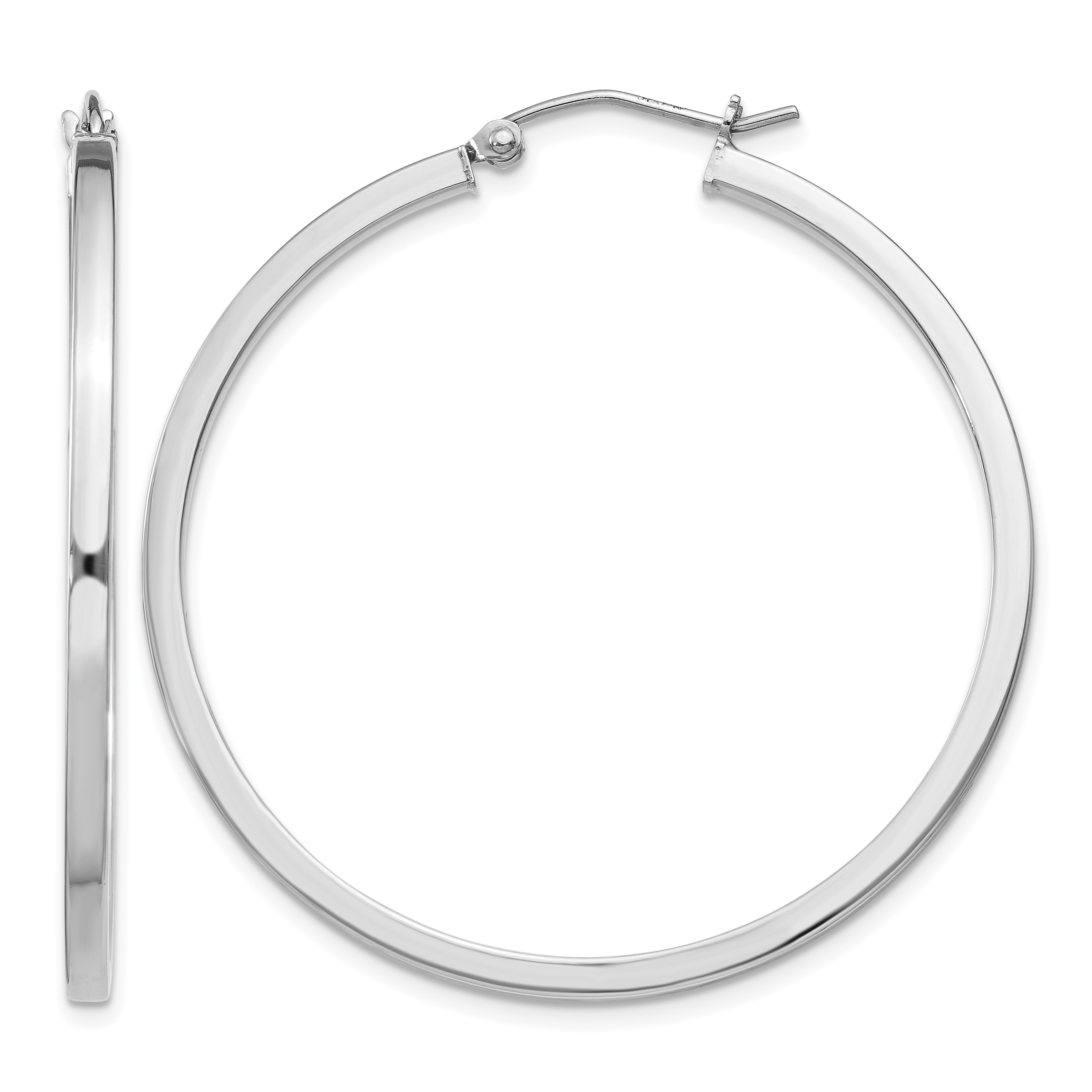 Sterling Silver Rhodium-plated 2x40mm Square Tube Hoop Earrings (QE4650)