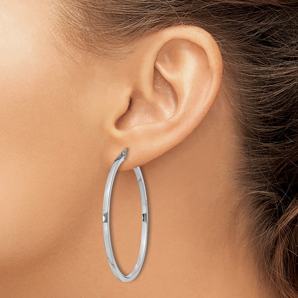 Sterling Silver Rhodium-plated 2x45mm Square Tube Hoop Earrings (QE4651)