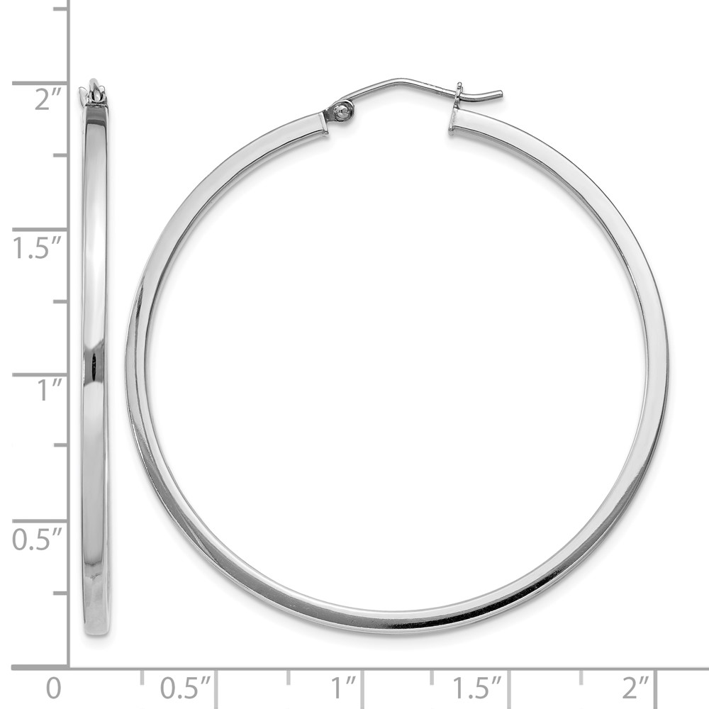 Sterling Silver Rhodium-plated 2x45mm Square Tube Hoop Earrings (QE4651)