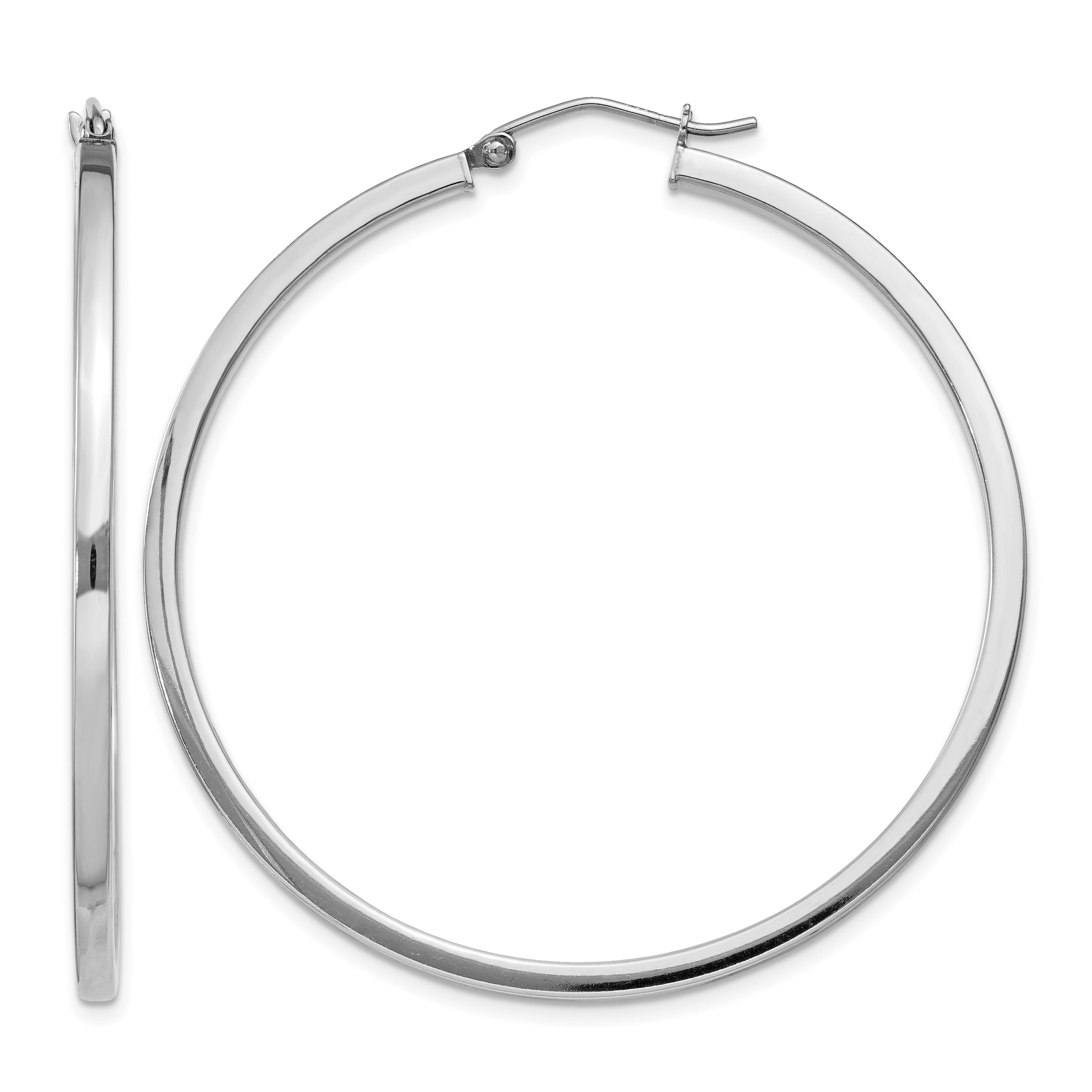 Sterling Silver Rhodium-plated 2x45mm Square Tube Hoop Earrings (QE4651)