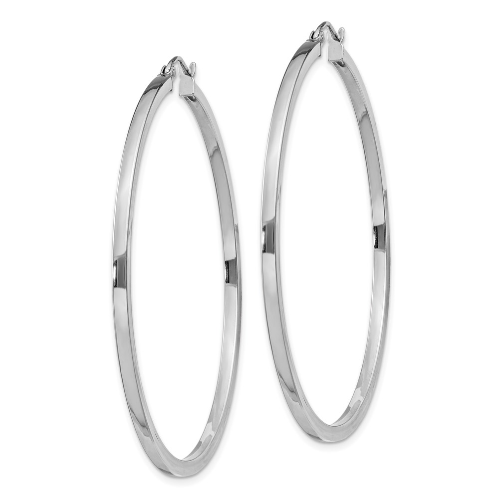 Sterling Silver Rhodium-plated 2x50mm Square Tube Hoop Earrings (QE4652)