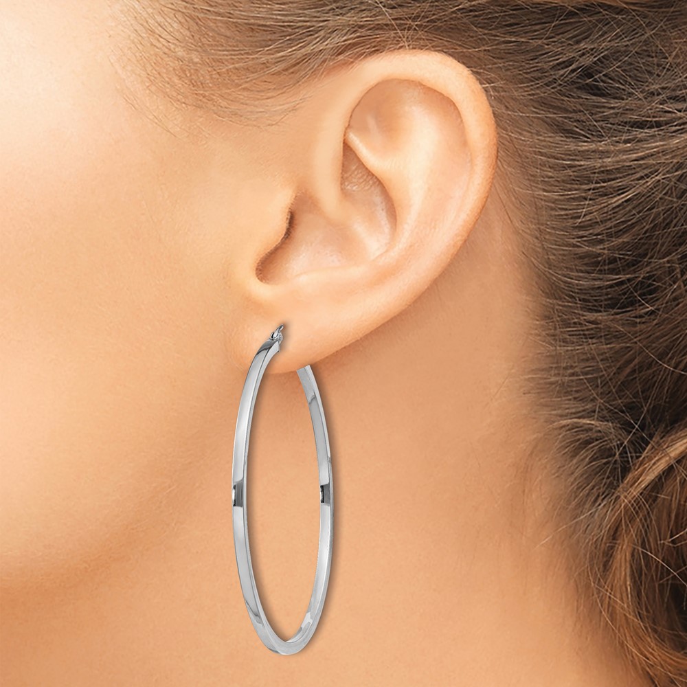 Sterling Silver Rhodium-plated 2x50mm Square Tube Hoop Earrings (QE4652)