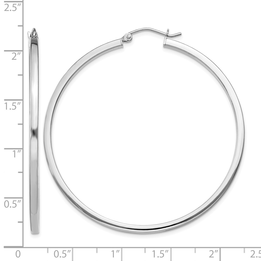 Sterling Silver Rhodium-plated 2x50mm Square Tube Hoop Earrings (QE4652)
