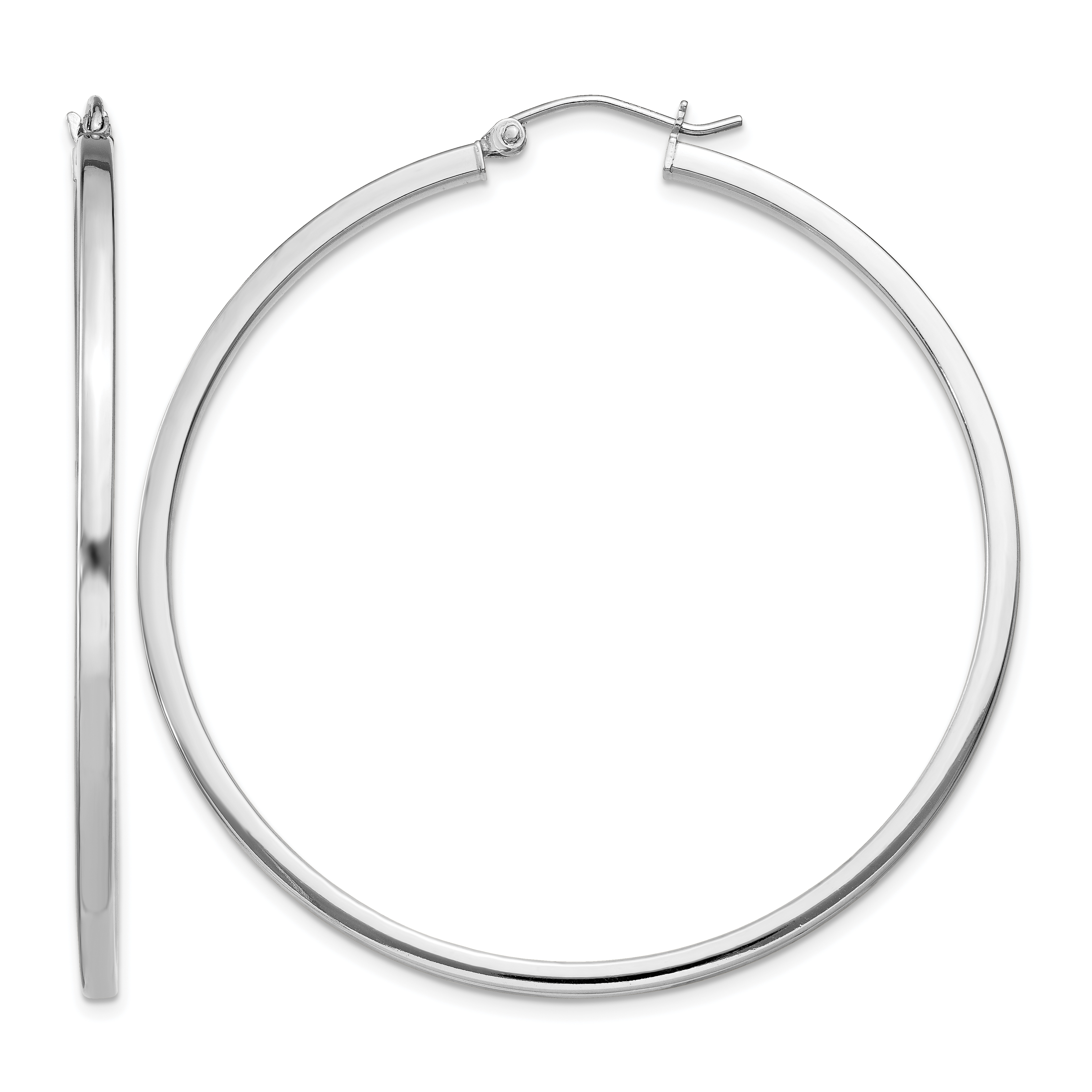 Sterling Silver Rhodium-plated 2x50mm Square Tube Hoop Earrings (QE4652)