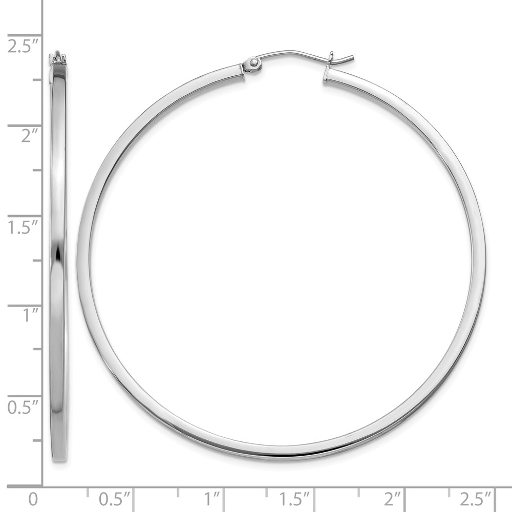 Sterling Silver Rhodium-plated 2x55mm Square Tube Hoop Earrings (QE4653)