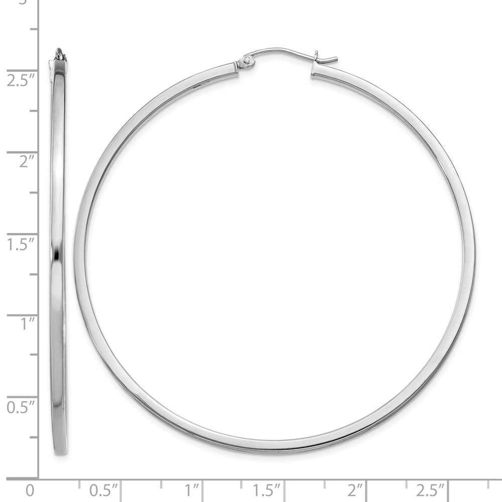 Sterling Silver Rhodium-plated 2x60mm Square Tube Hoop Earrings (QE4654)