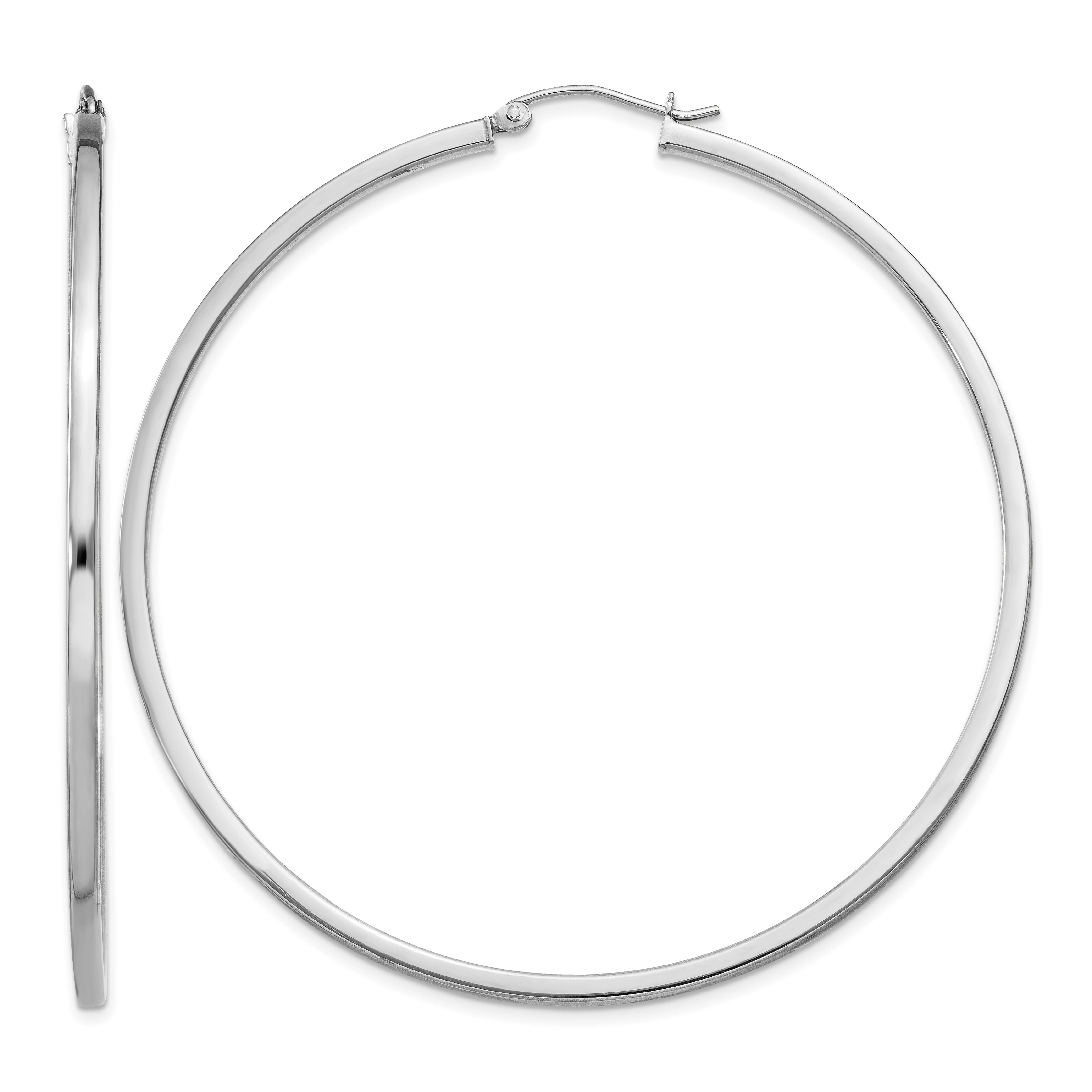 Sterling Silver Rhodium-plated 2x60mm Square Tube Hoop Earrings (QE4654)