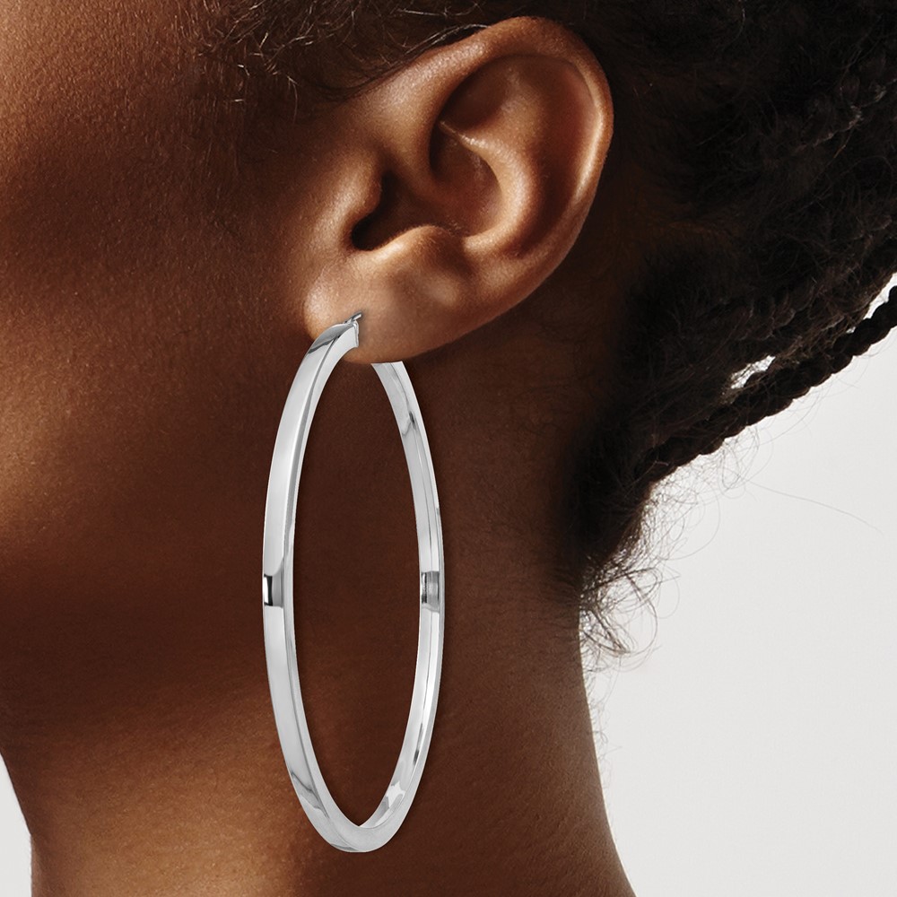 Sterling Silver Rhodium-plated 2x65mm Square Tube Hoop Earrings (QE4655)