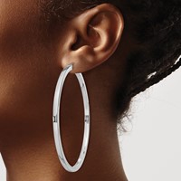 Sterling Silver Rhodium-plated 2x 65mm Square Tube Hoop Earrings view 3