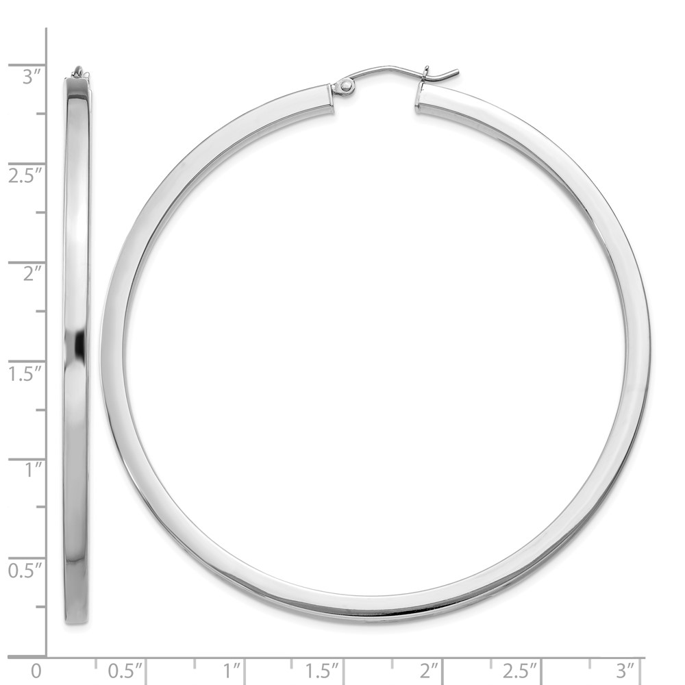 Sterling Silver Rhodium-plated 2x65mm Square Tube Hoop Earrings (QE4655)