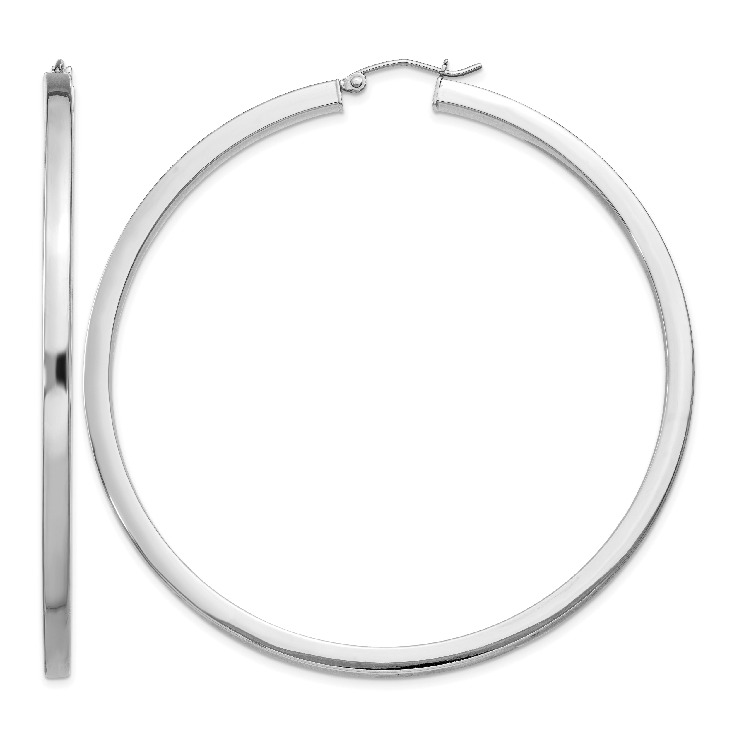 Sterling Silver Rhodium-plated 2x65mm Square Tube Hoop Earrings (QE4655)
