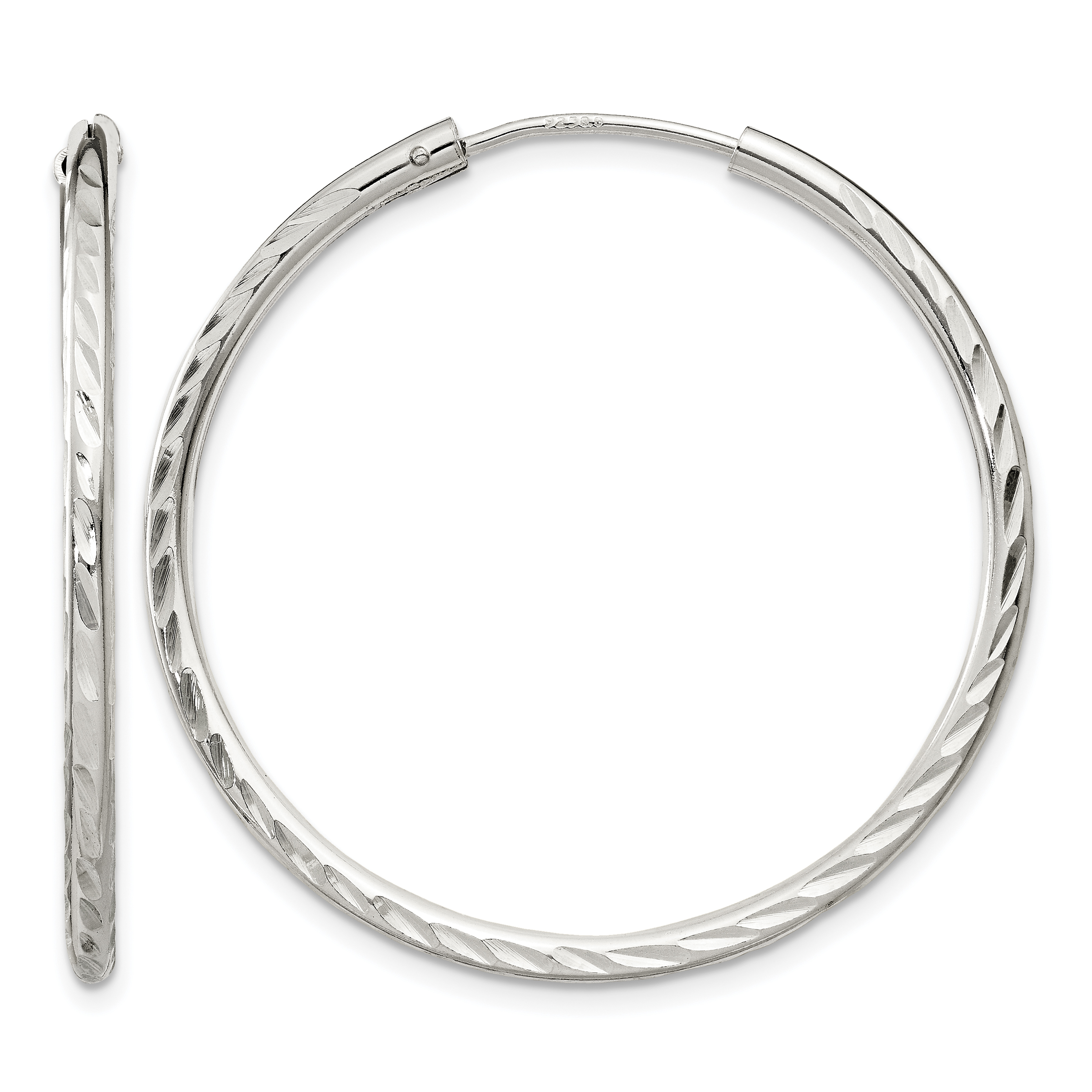 Sterling Silver D/C 2.5x35mm Endless Hoop Earrings (QE4656)
