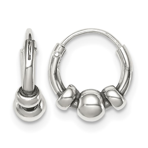 Sterling Silver Antiqued Tiny Beaded Endless Hoop Earrings
