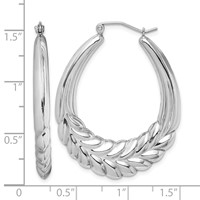 Sterling Silver Rhod-plated Polished Wheat Shrimp Oval Hoop Earrings view 4