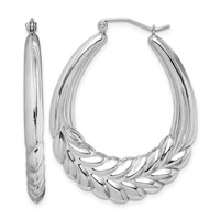 Sterling Silver Rhod-plated Polished Wheat Shrimp Oval Hoop Earrings view 1