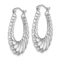 Sterling Silver Rhodium-plated Polished Shrimp Oval Hoop Earrings view 2
