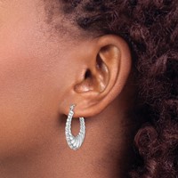 Sterling Silver Rhodium-plated Polished Shrimp Oval Hoop Earrings view 3