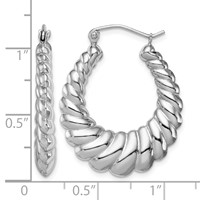 Sterling Silver Rhodium-plated Polished Shrimp Oval Hoop Earrings view 4