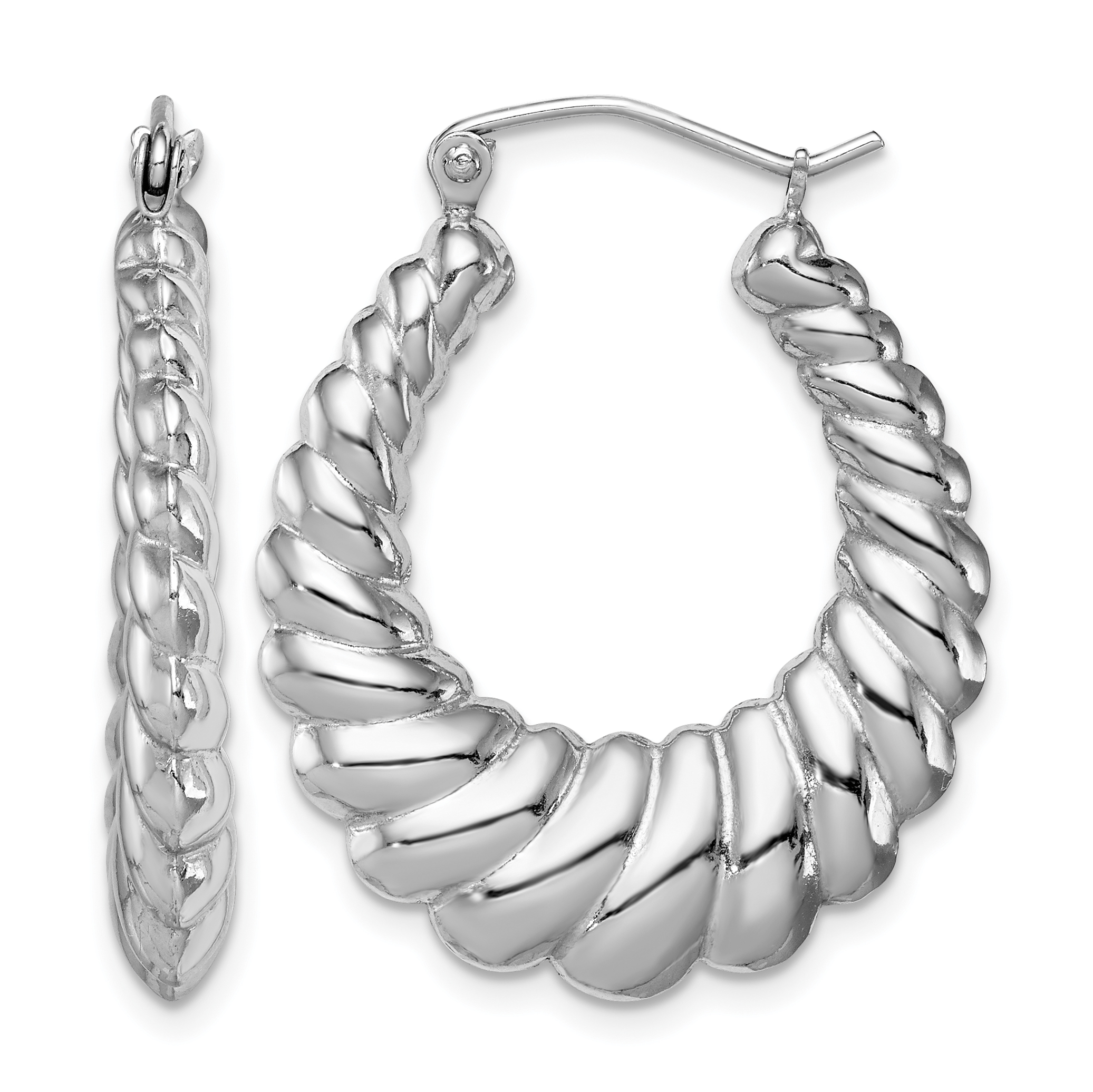 Sterling Silver Rhodium-plated Polished Shrimp Oval Hoop Earrings (QE4678)