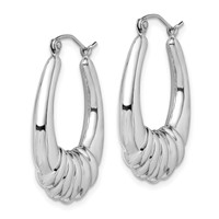 Sterling Silver Rhodium-plated Polished Scalloped Oval Hoop Earrings view 2