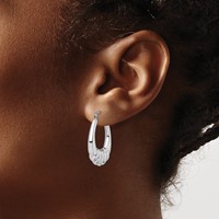 Sterling Silver Rhodium-plated Polished Scalloped Oval Hoop Earrings view 3