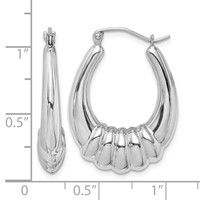 Sterling Silver Rhodium-plated Polished Scalloped Oval Hoop Earrings view 4