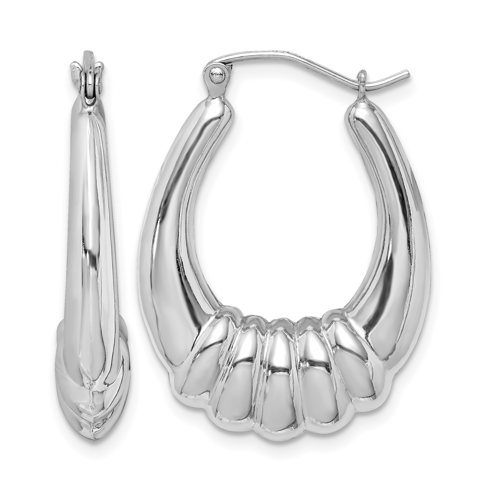 Sterling Silver Rhodium-plated Polished Scalloped Oval Hoop Earrings (QE4681)