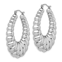 Sterling Silver Rhodium-plated Polished Shrimp Oval Hoop Earrings view 2