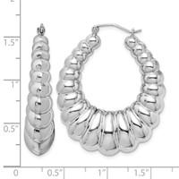 Sterling Silver Rhodium-plated Polished Shrimp Oval Hoop Earrings view 4