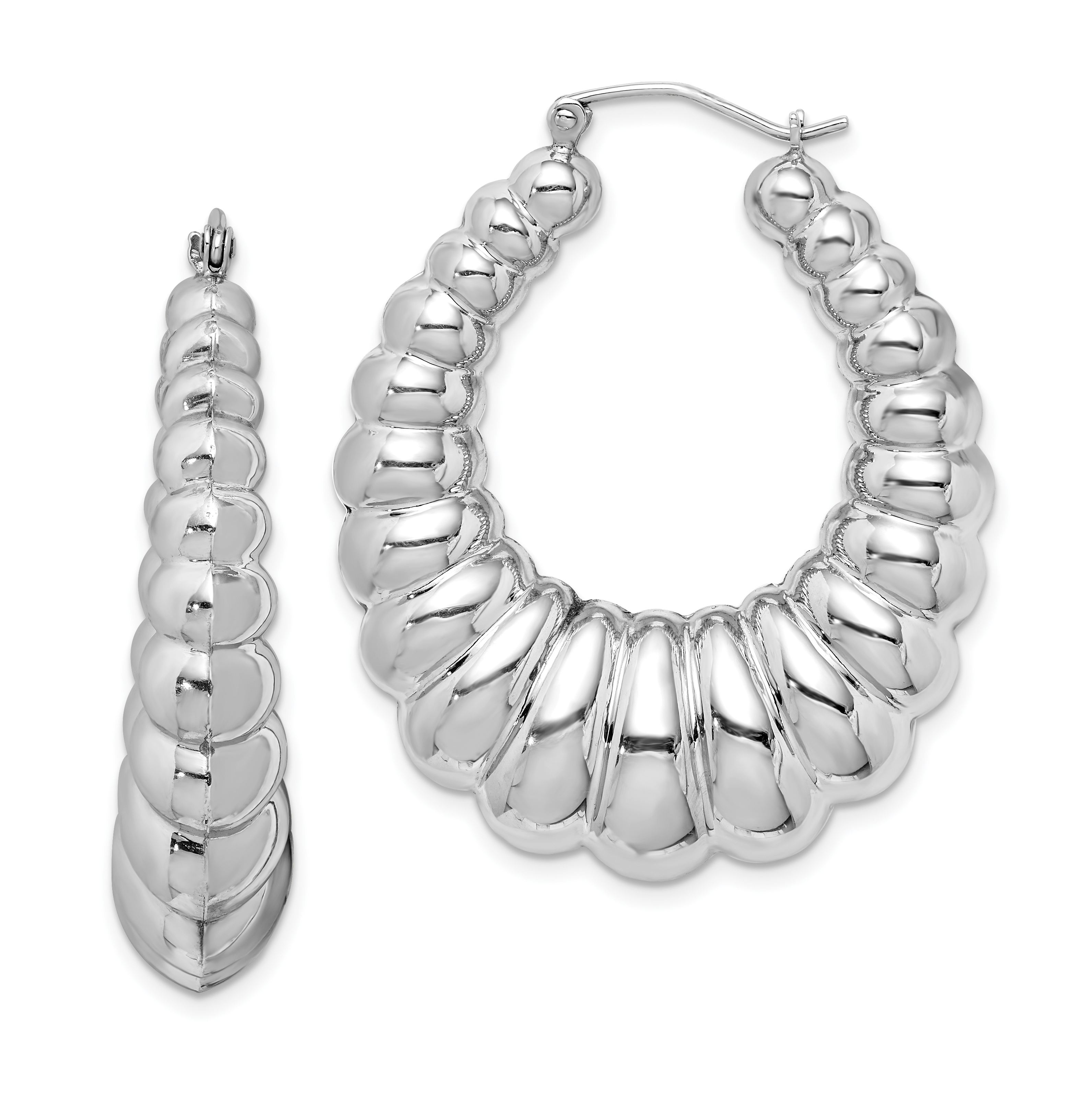 Sterling Silver Rhodium-plated Polished Shrimp Oval Hoop Earrings (QE4686)