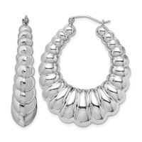 Sterling Silver Rhodium-plated Polished Shrimp Oval Hoop Earrings view 1