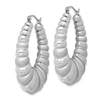 Sterling Silver Rhodium-plated Satin & D C Shrimp Oval Hoop Earrings view 2