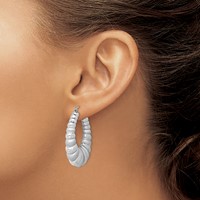 Sterling Silver Rhodium-plated Satin & D C Shrimp Oval Hoop Earrings view 3