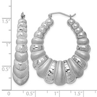 Sterling Silver Rhodium-plated Satin & D C Shrimp Oval Hoop Earrings view 4