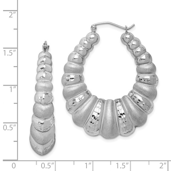 Sterling Silver Satin & D/C Scalloped Hoop Earrings