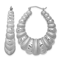 Sterling Silver Rhodium-plated Satin & D C Shrimp Oval Hoop Earrings view 1