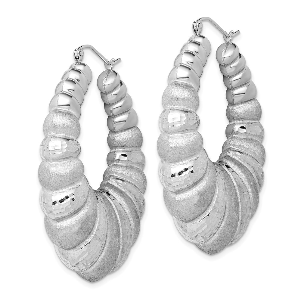Sterling Silver Rhodium-plated Satin & D/C Shrimp Oval Hoop Earrings (QE4690)