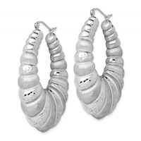 Sterling Silver Rhodium-plated Satin & D C Shrimp Oval Hoop Earrings view 2