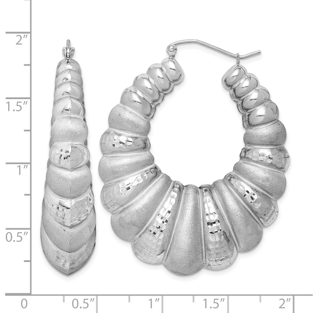 Sterling Silver Rhodium-plated Satin & D/C Shrimp Oval Hoop Earrings (QE4690)