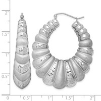 Sterling Silver Rhodium-plated Satin & D C Shrimp Oval Hoop Earrings view 4