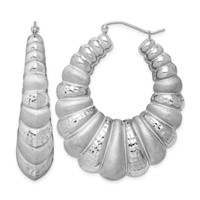 Sterling Silver Rhodium-plated Satin & D C Shrimp Oval Hoop Earrings view 1