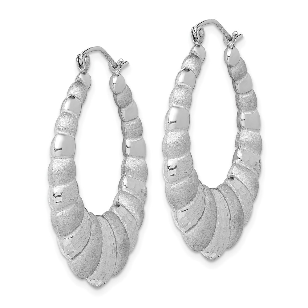 Sterling Silver Rhodium-plated Satin & D/C Shrimp Oval Hoop Earrings (QE4692)
