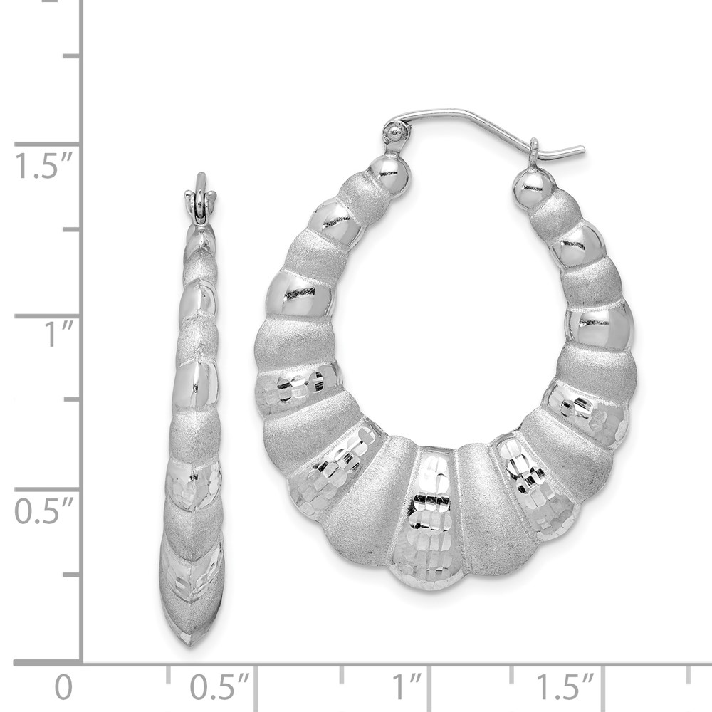 Sterling Silver Rhodium-plated Satin & D/C Shrimp Oval Hoop Earrings (QE4692)