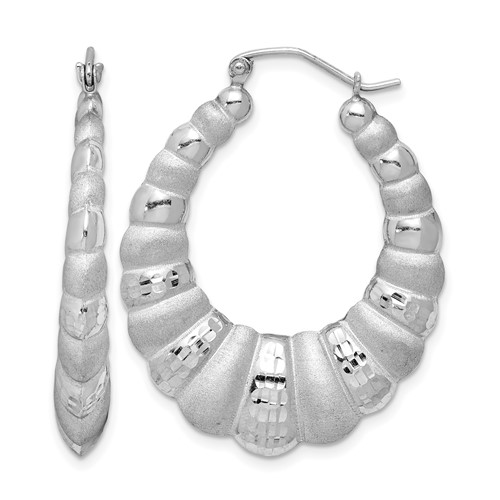 Sterling Silver Rhodium-plated Satin & D C Shrimp Oval Hoop Earrings