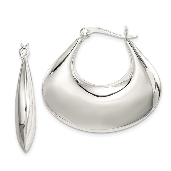 Sterling Silver Polished Puffed Hoop Earrings