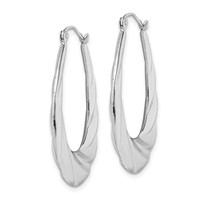 Sterling Silver Rhodium-plated Twisted Scalloped Oval Hoop Earrings view 2