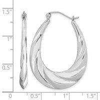 Sterling Silver Rhodium-plated Twisted Scalloped Oval Hoop Earrings view 4